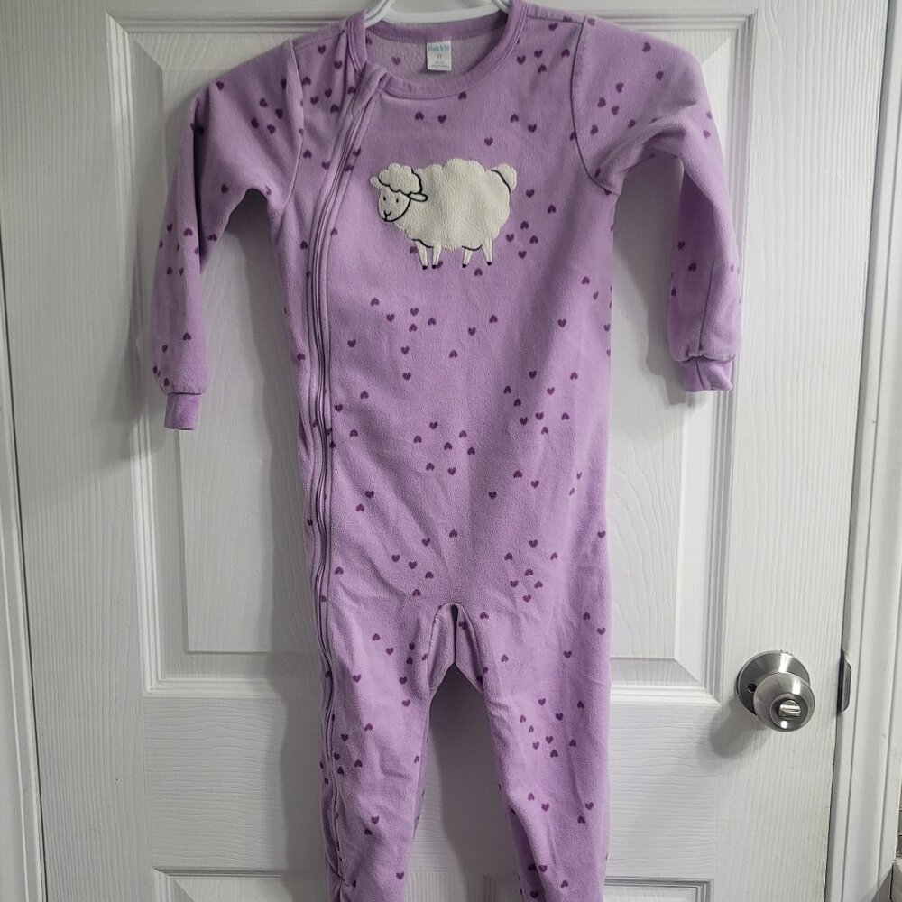 #262 Peekle 4T Footed Onesie Sleeper Pj Pajamas Sheep Hearts Pink Purple